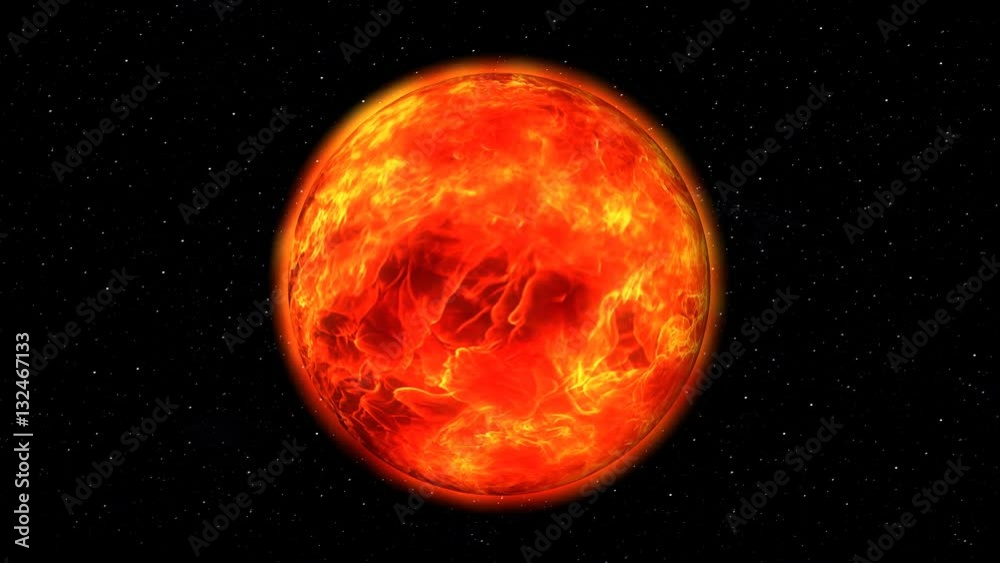 Wall mural mysterious red planet rotating in an starry space. cosmos fire blazing planets. 3d animation on spac