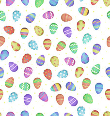 Vector cartoon seamless pattern with easter eggs for gift wrap and covering on the white background. Concept of Happy Easter.