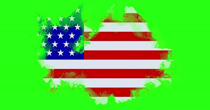 united states of america flag on white brick wall background, animation painted with watercolor effect, artistic style usa vote election concept, chroma key green screen
