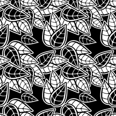 Black and white seamless floral pattern. Vector clip art.