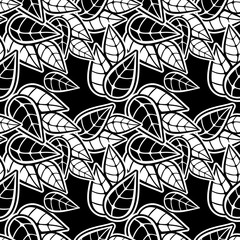 Black and white seamless floral pattern. Vector clip art.