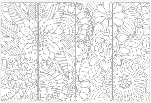 Vector set of monochrome bookmarks .Floral doodling for coloring