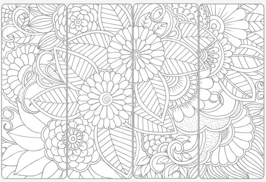 Vector set of monochrome bookmarks .Floral doodling for coloring