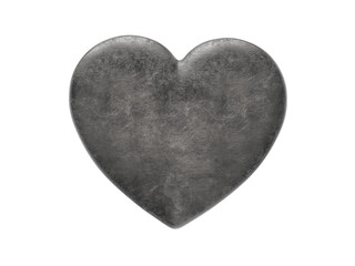 3D illustration vintage silver stone rock heart on a white background