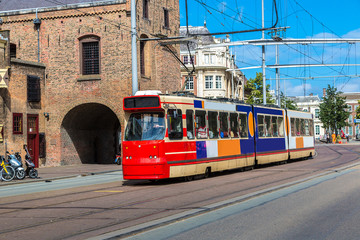 Fototapeta na wymiar City tram in Hague