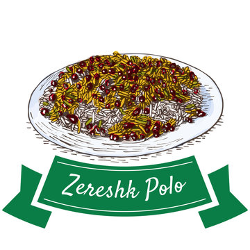 Zereshk Polo colorful illustration.