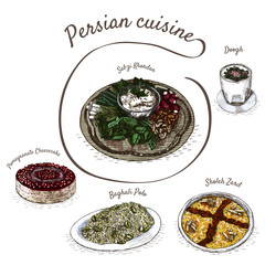 Iranian menu colorful illustration.