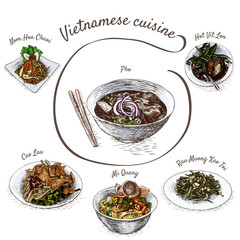 Vietnamese menu colorful illustration.