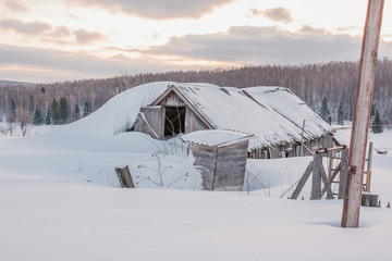 Snow-covered house.