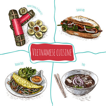 Vietnamese menu colorful illustration.