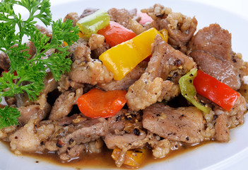stir fry pork with pepper chilli.Thai food