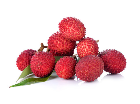 Ripe fruit of the lychee (Litchi chinensis) against white backgr