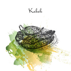 Kabob watercolor effect illustration.