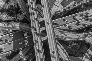 Los Angeles Downtown Four Level Interchange Aerial View in Black and White