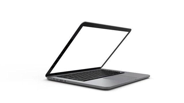 Aluminium notebook opening animation isolated on white