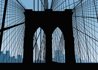 Silhouette of the Brooklyn Bridge from on the bridge.