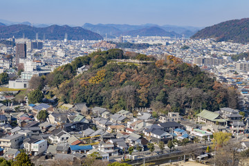 Fototapeta premium Aerial cityscape from the white Heron castle - Himeji