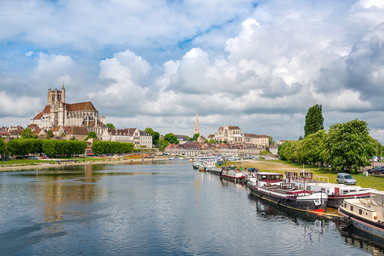 Beautiful view of the historic town of Auxerre with Yonne river,