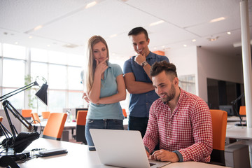 Group of young people employee workers with computer