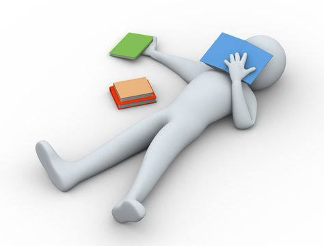 3d tired student sleeping