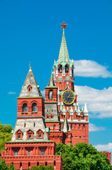 Fototapeta na wymiar Towers Moscow Kremlin in solar weather, Russia