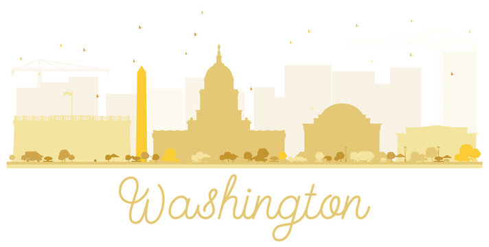 Washington DC City skyline golden silhouette.