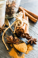 Dessert spices on dark background