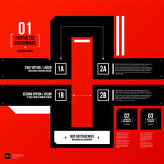 Modern corporate graphic design template with black elements on red background. Useful for advertising, marketing and web design.
