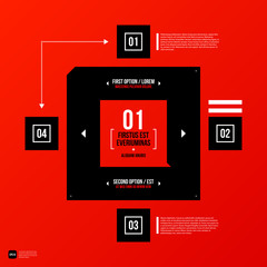 Modern corporate graphic design template with black elements on red background. Useful for advertising, marketing and web design.