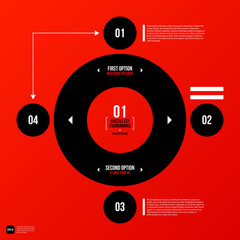 Modern corporate graphic design template with black elements on red background. Useful for advertising, marketing and web design.