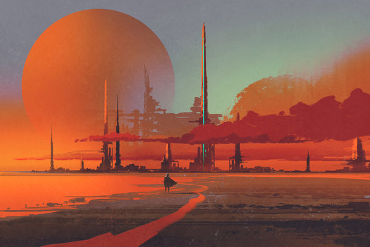 sci-fi contruction in the desert,illustration digital painting
