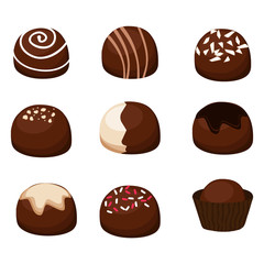 Set of chocolate candies on white background