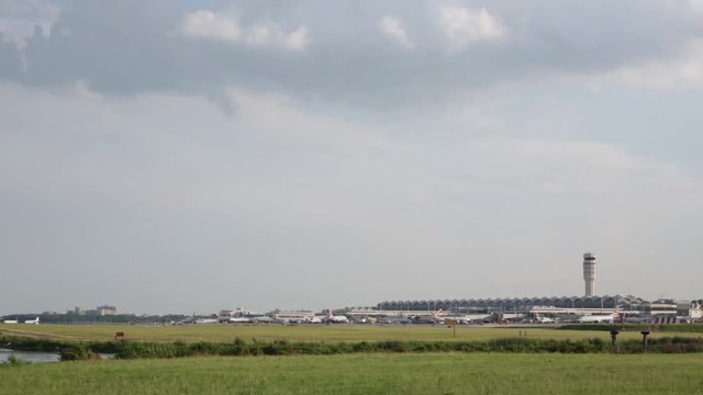 Plane taking off towards camera at Ronald Reagan Washington National Airport