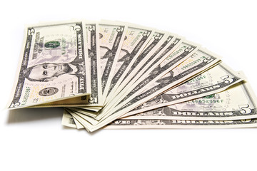 five dollars banknotes isolated 