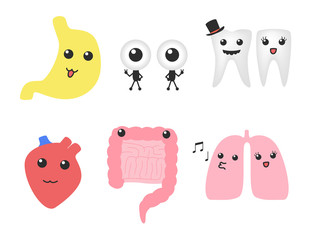 organ cartoon vector . lung intestine tooth eye stomach and heart