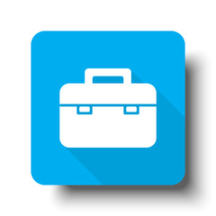 White Briefcase icon on blue web button