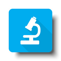 White Microscope icon on blue web button
