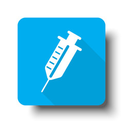 White Syringe icon on blue web button