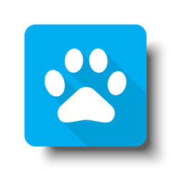 White Paw Print icon on blue web button