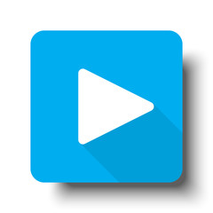 White Play icon on blue web button