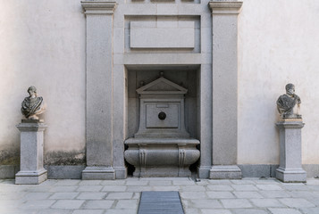 Stone statue in the alcazar of Segovia city, Spain.