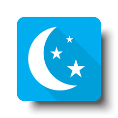 White Moon And Stars icon on blue web button