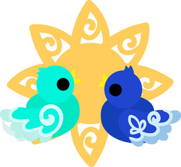 The cute little birds of mysterious design and sun