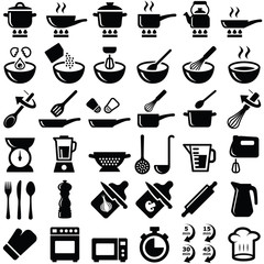 Cooking and kitchen icon collection - silhouette illustration