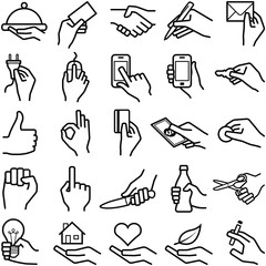 Hand icon collection - outline illustration 