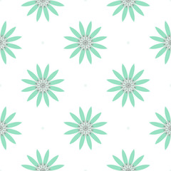 Geometric flowers seamless symmetric pattern. Mint and gray color.