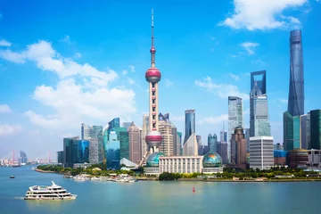 Vlies Fototapete Asiatische Orte Skyline von Shanghai, Panoramablick auf die Skyline von Shanghai und den Huangpu-Fluss, Shanghai China