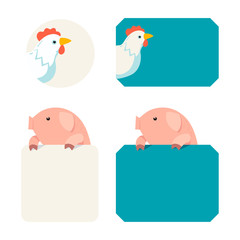 Pig and chicken tags  vector illustration cartoon style
