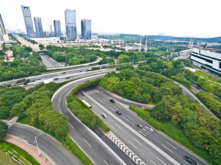 Fototapeta na wymiar Aerial photography of City viaduct bridge road landscape