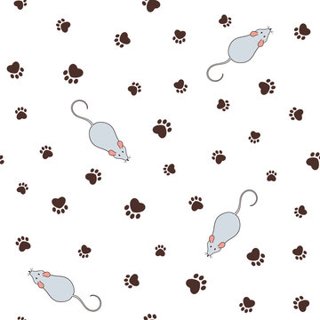 Vettoriale Stock Cat theme seamless pattern with heart shaped animal paw  footprints and mouse | Adobe Stock